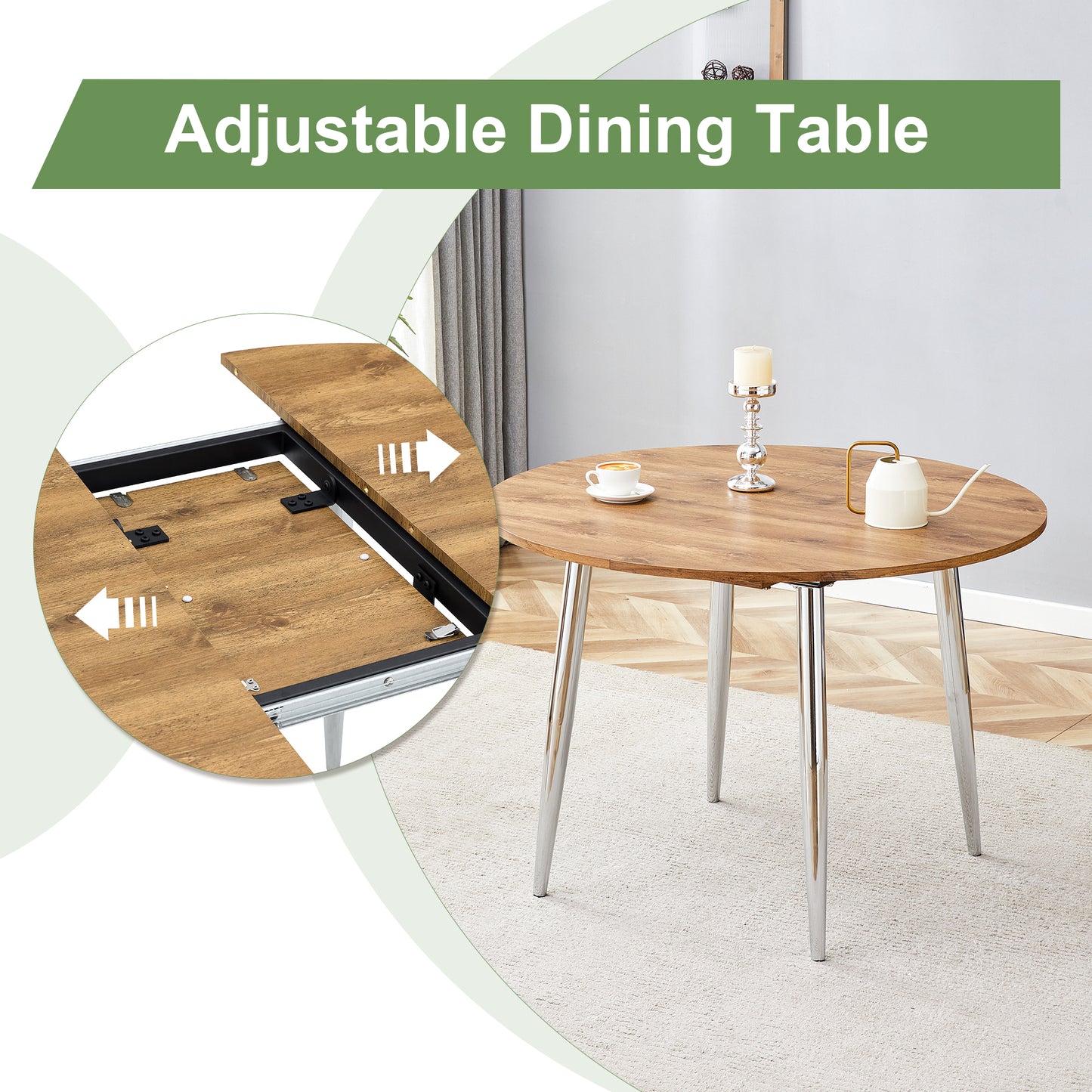 Expandable Dining Table Set - 4 Chairs, Light Gray for Dining Room