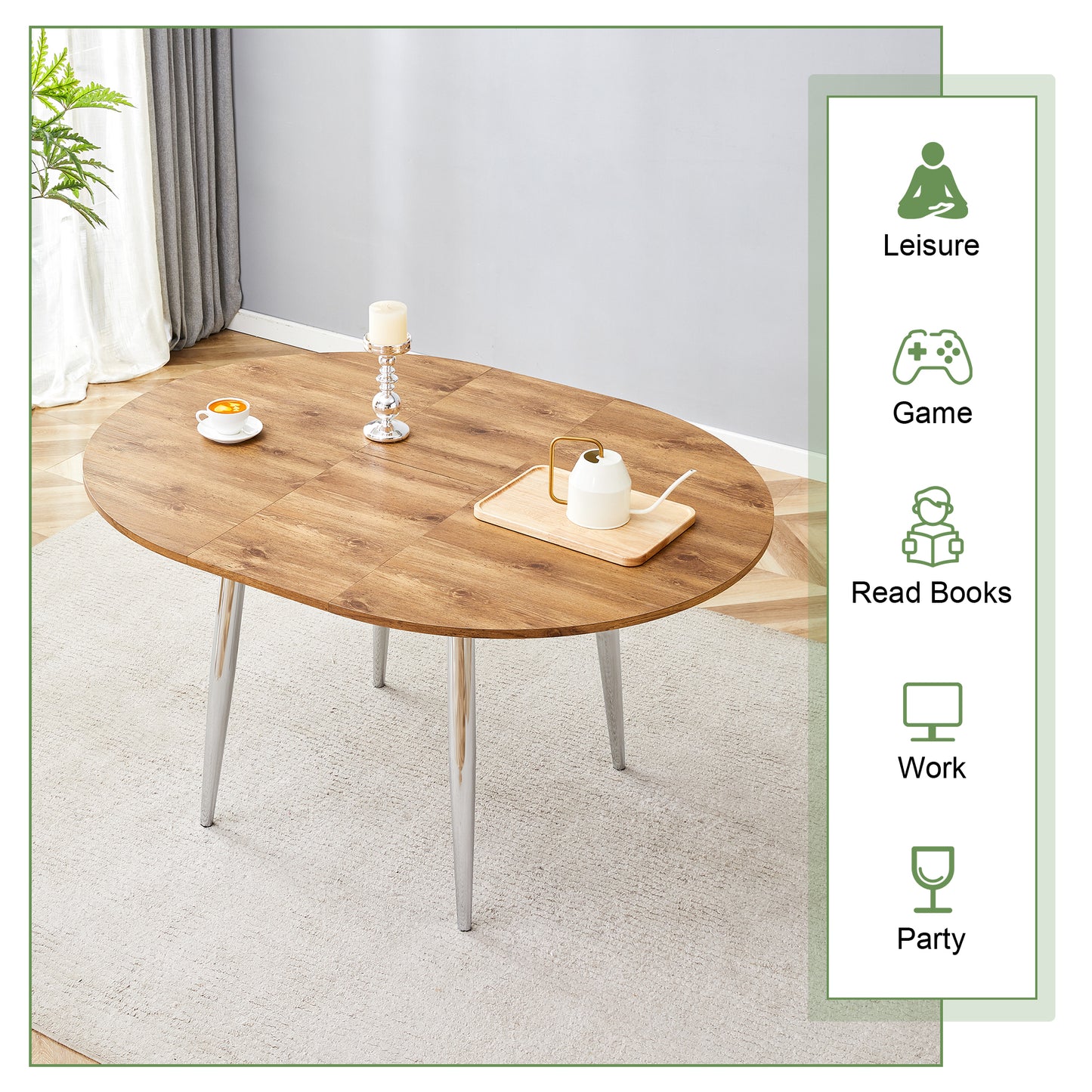 Expandable Dining Table Set - 4 Chairs, Light Gray for Dining Room