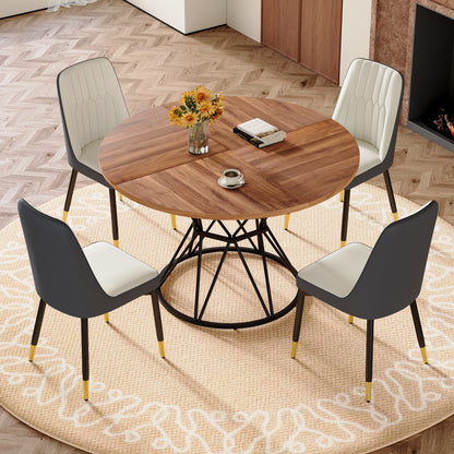 Dark Gray Dining Table Set Seats 4 - Walnut Style for Dining Room