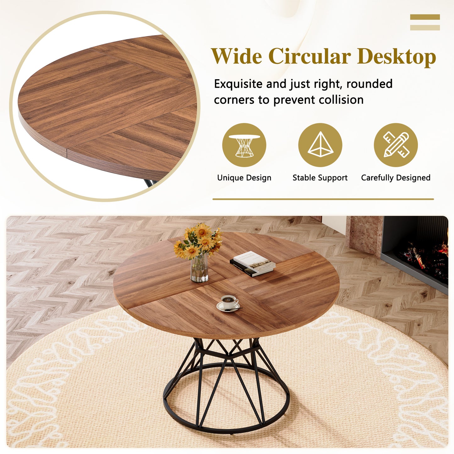 Dark Gray Dining Table Set Seats 4 - Walnut Style for Dining Room