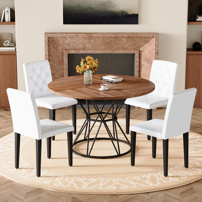 4-Person Walnut Dining Table Set with Black Chairs