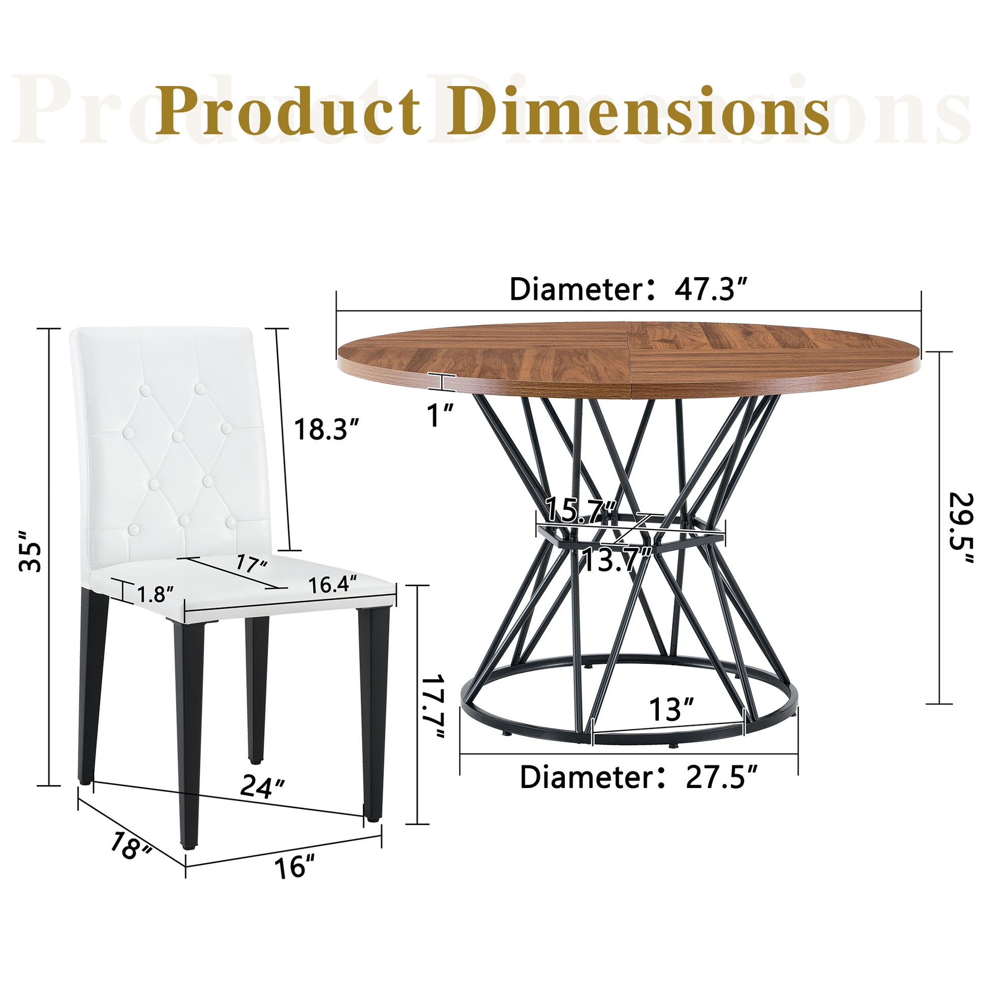 4-Person Walnut Dining Table Set with Black Chairs