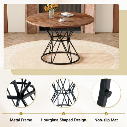 4-Person Walnut Dining Table Set with Black Chairs