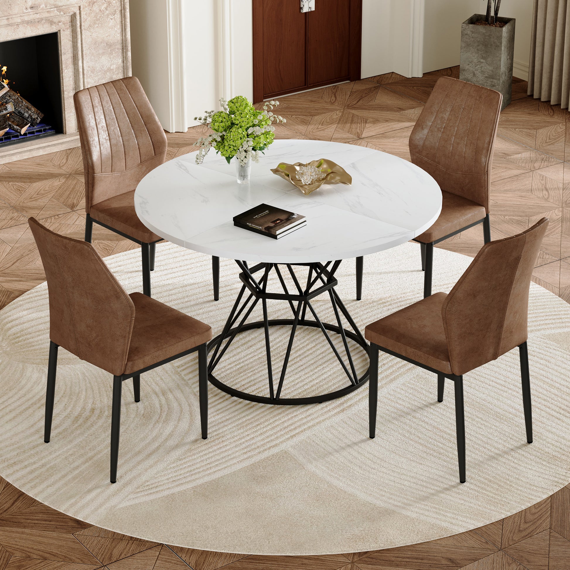 4-Person Brown Dining Table Set with Chairs