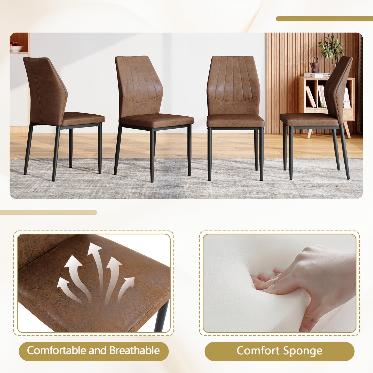 4-Person Brown Dining Table Set with Chairs