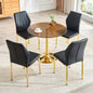 Table and chair set.35 inch diameter, light luxury brown ring glass round table.Paired with 4 Black PU Chairs with golden legs.37 inches High: Ergonomic PU Backrest with Shell - shaped.