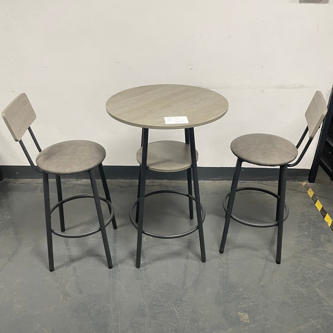Grey Round Bar Table Set with Stools - 23.6" Dining Table for Dining Room