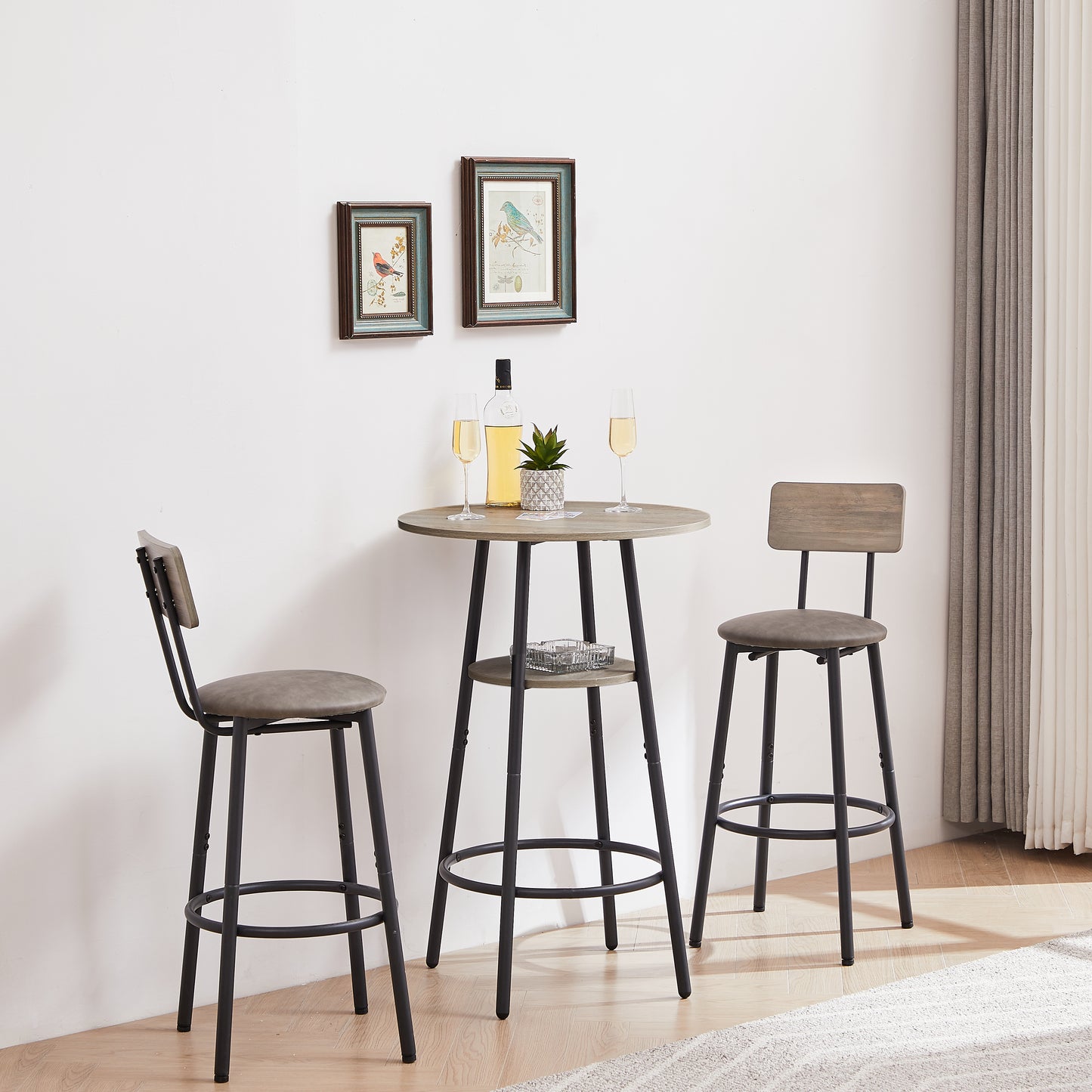 Grey Round Bar Table Set with Stools - 23.6" Dining Table for Dining Room