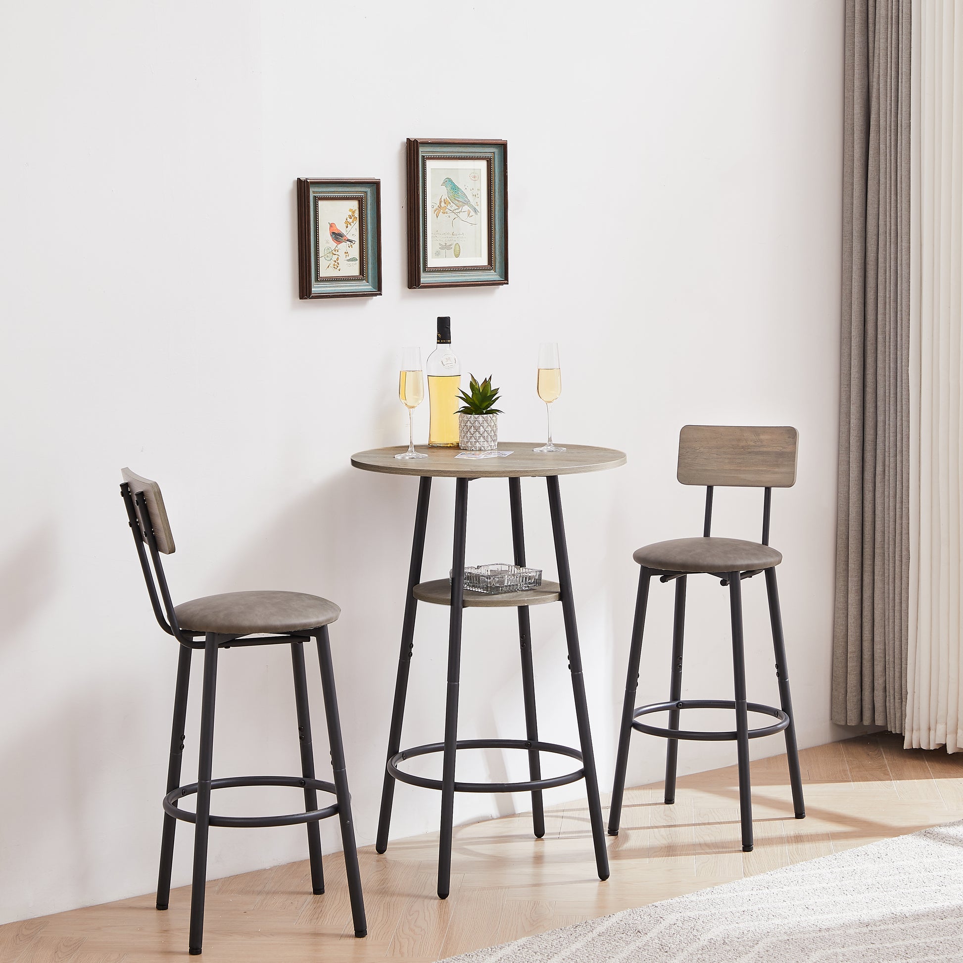 Grey Round Bar Table Set with Stools - 23.6" Dining Table for Dining Room