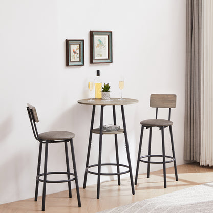 Grey Round Bar Table Set with Stools - 23.6" Dining Table for Dining Room