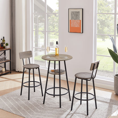Grey Round Bar Table Set with Stools - 23.6" Dining Table for Dining Room