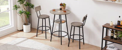 Grey Round Bar Table Set with Stools - 23.6" Dining Table for Dining Room