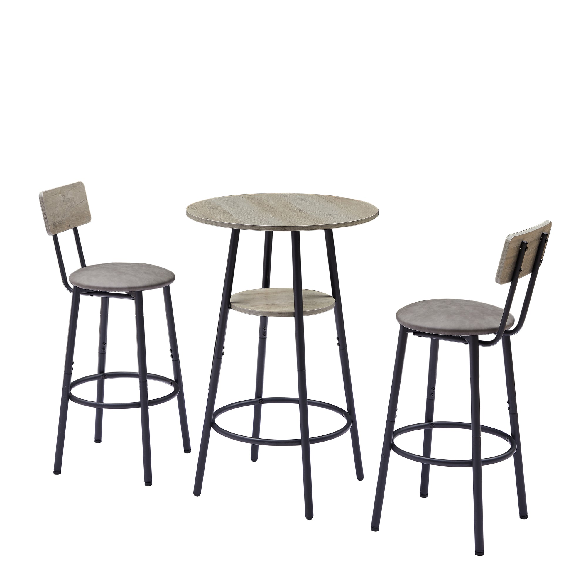 Grey Round Bar Table Set with Stools - 23.6" Dining Table for Dining Room