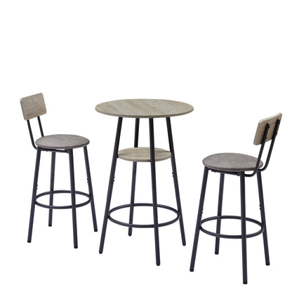 Grey Round Bar Table Set with Stools - 23.6" Dining Table for Dining Room