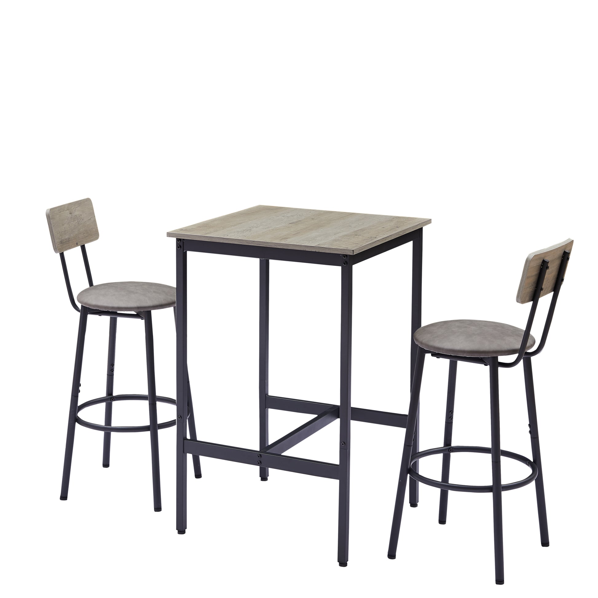 Grey Industrial Dining Table Set with Stools for Kitchen or Dining Room