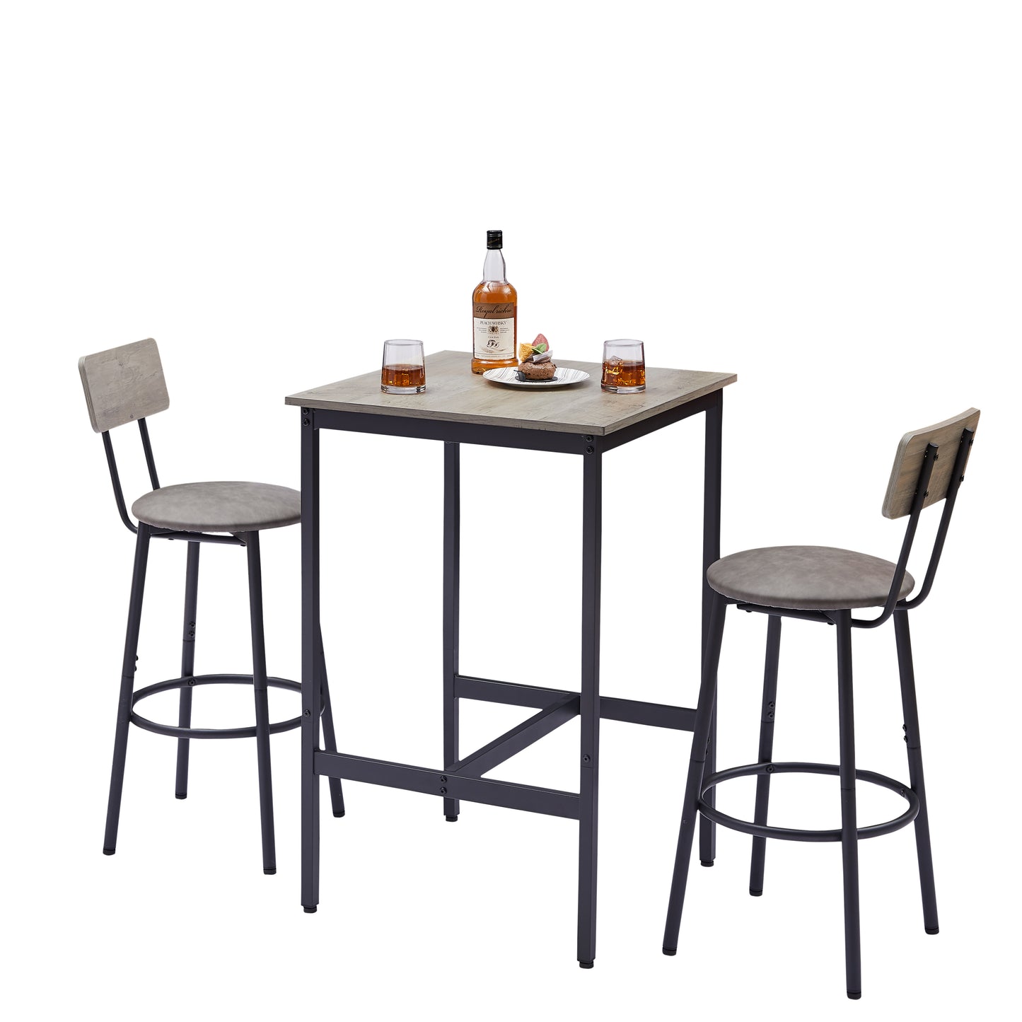 Grey Industrial Dining Table Set with Stools for Kitchen or Dining Room