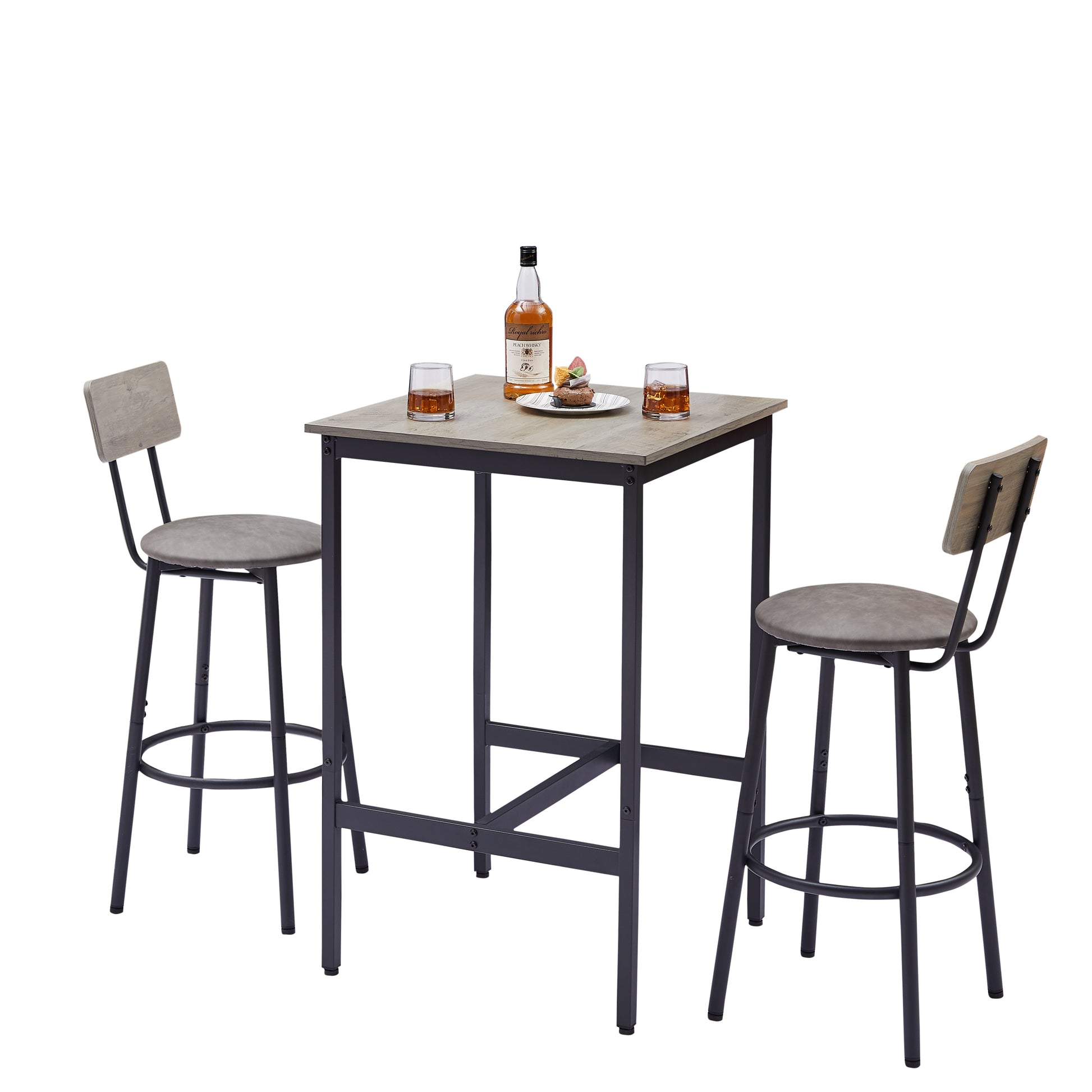 Grey Industrial Dining Table Set with Stools for Kitchen or Dining Room