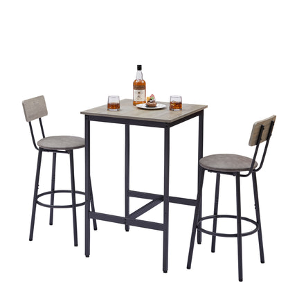 Grey Industrial Dining Table Set with Stools for Kitchen or Dining Room