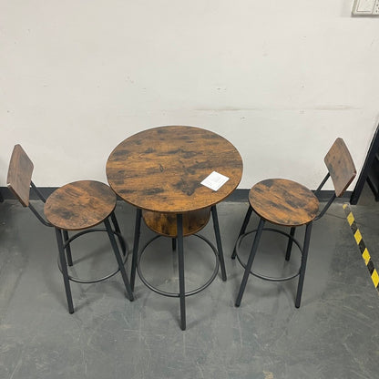 Rustic Brown Bar Set with Stools & Shelves - 23.6" Round for Dining Room