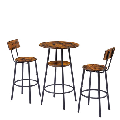 Rustic Brown Bar Set with Stools & Shelves - 23.6" Round for Dining Room