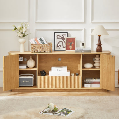 64 Inch TV Stand Natural Wood Cabinet Storage