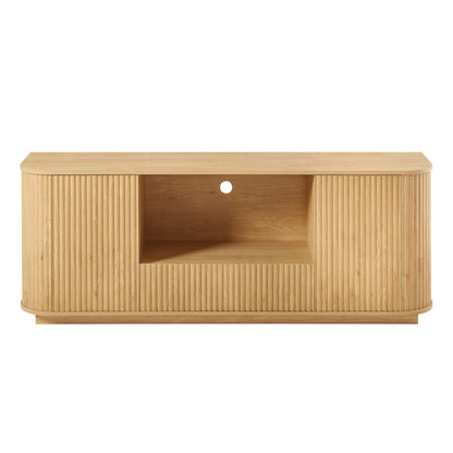 64 Inch TV Stand Natural Wood Cabinet Storage