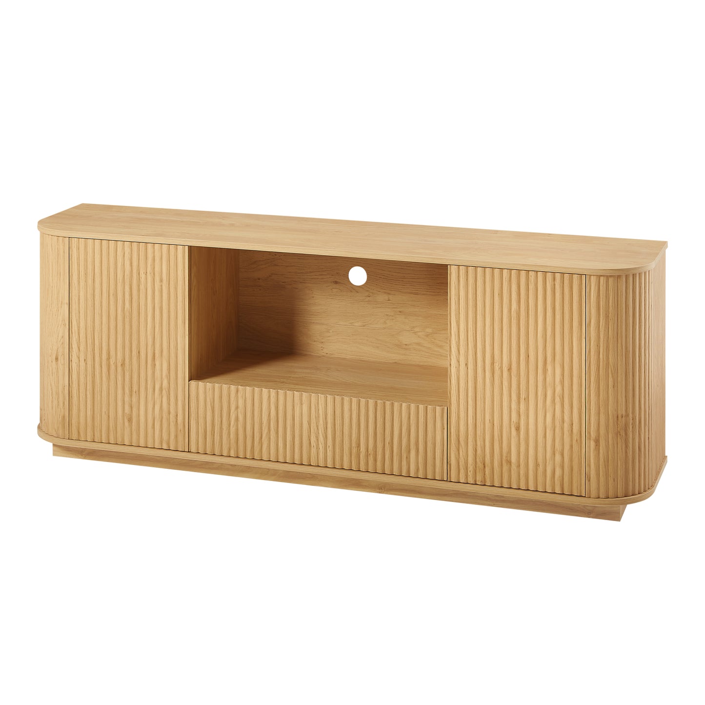 64 Inch TV Stand Natural Wood Cabinet Storage