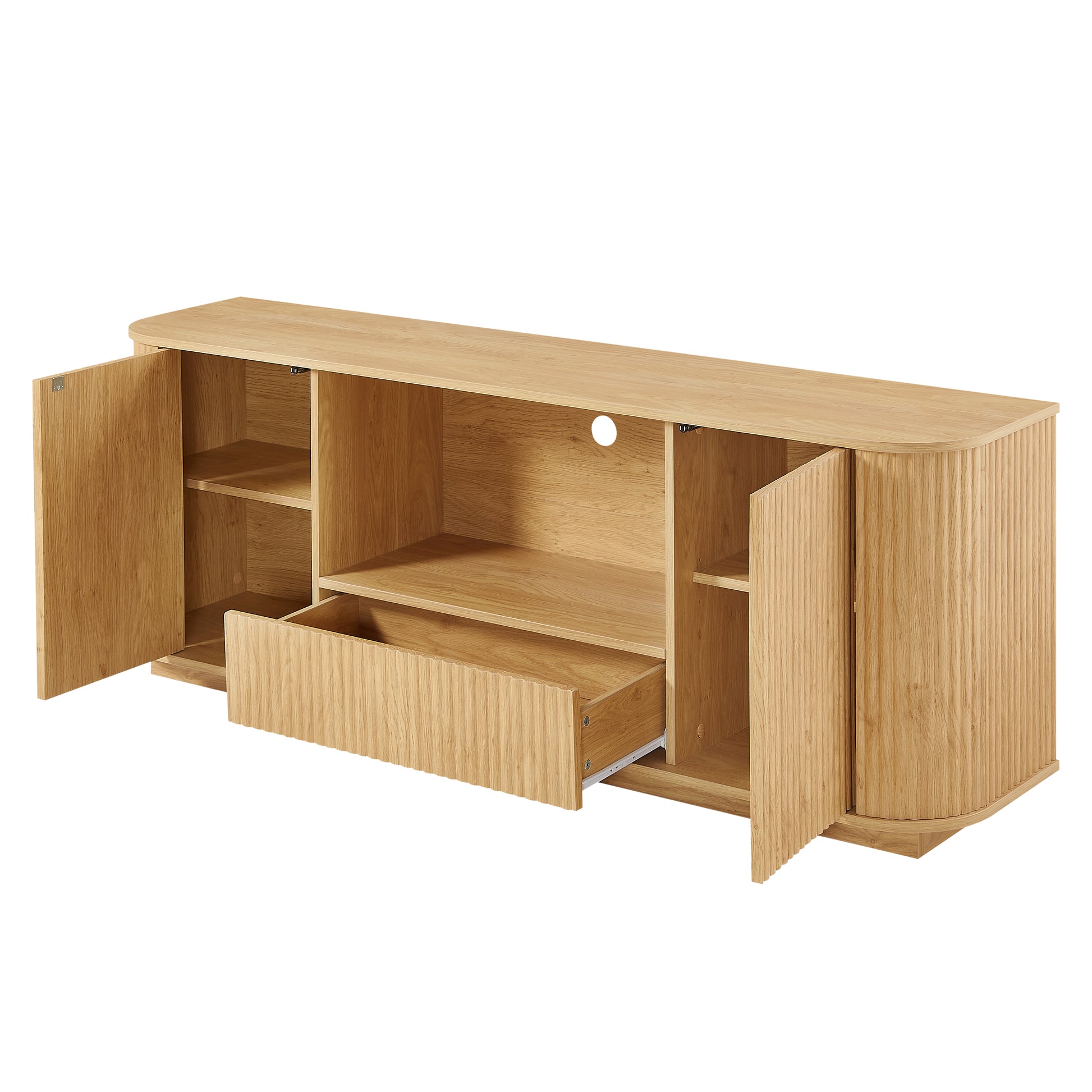 64 Inch TV Stand Natural Wood Cabinet Storage
