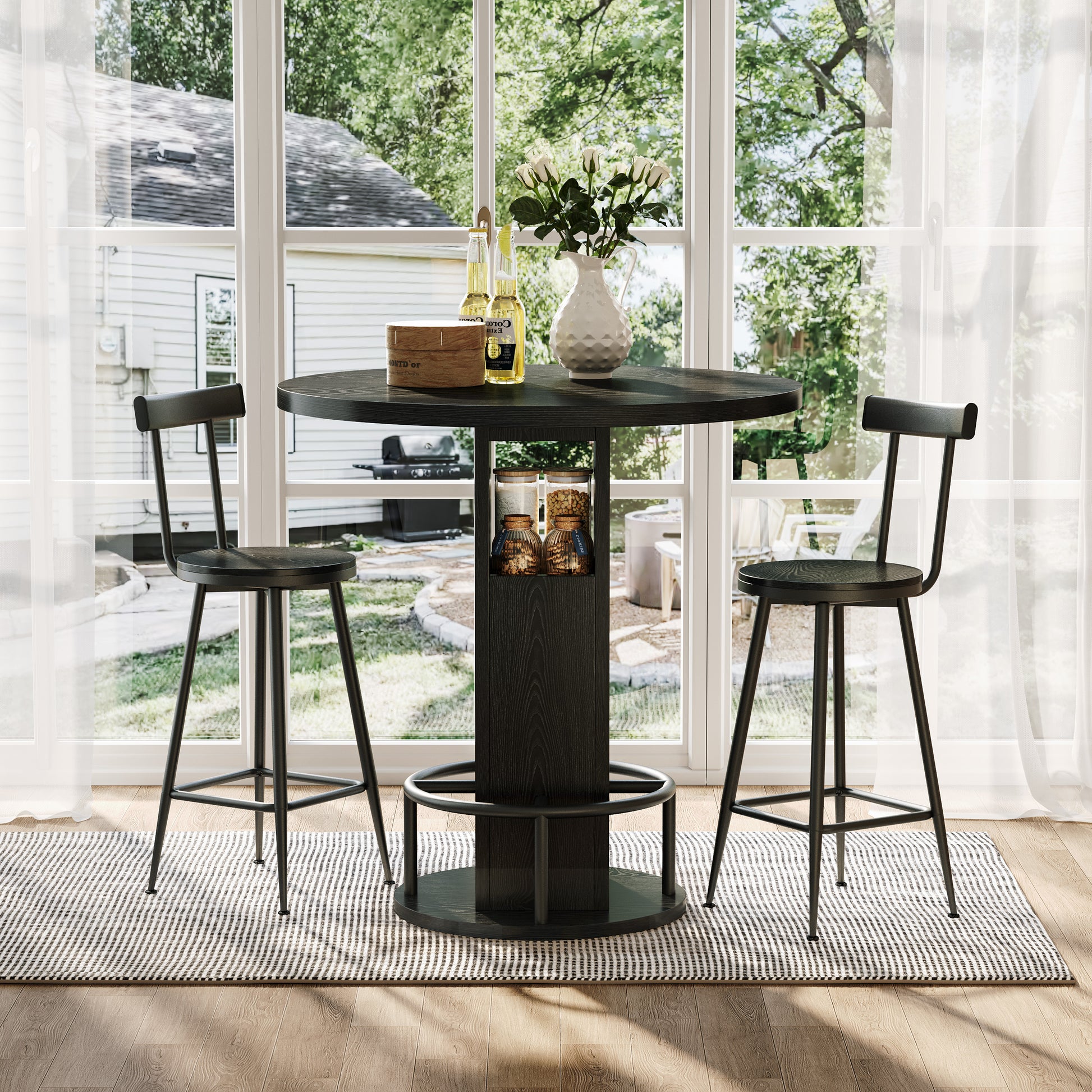 31.5" Round Dining Table Set with 2 Bar Stools - Black for Dining Room