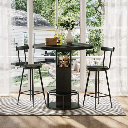 31.5" Round Dining Table Set with 2 Bar Stools - Black for Dining Room