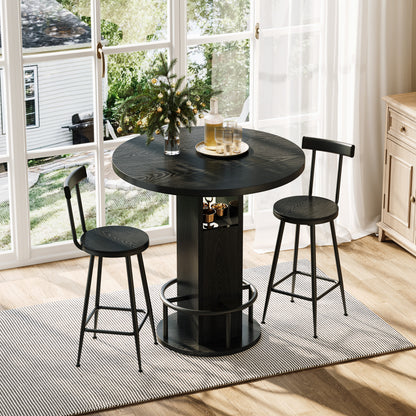 31.5" Round Dining Table Set with 2 Bar Stools - Black for Dining Room