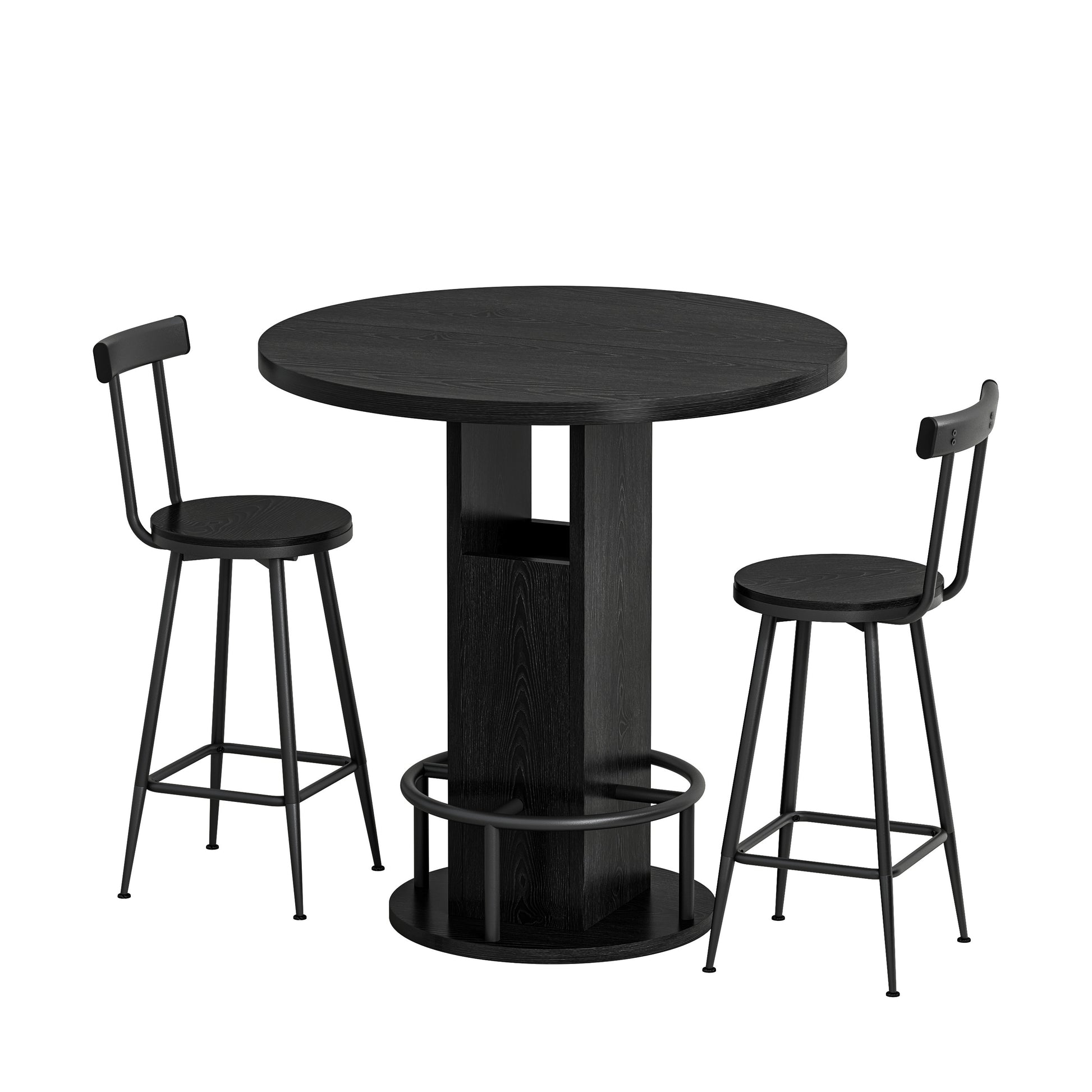31.5" Round Dining Table Set with 2 Bar Stools - Black for Dining Room
