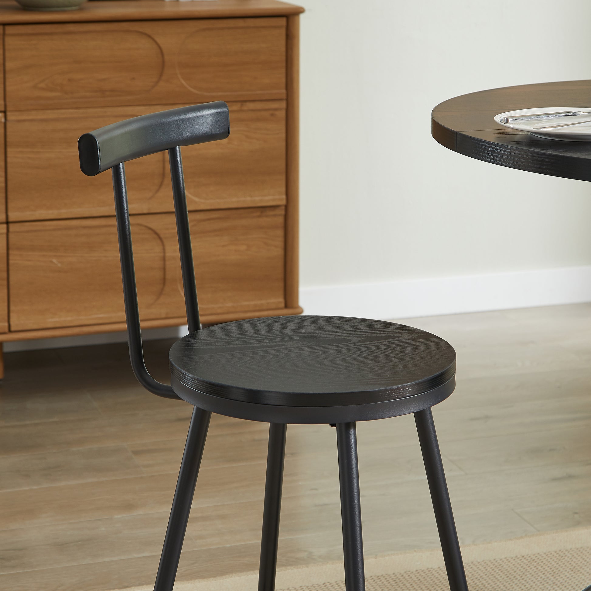 31.5" Round Dining Table Set with 2 Bar Stools - Black for Dining Room