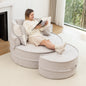 Oversized Round Accent Barrel Chair with 5 Pillows Soft Chenille Upholstered Armchair Lazy Lounge Sofa with Ottoman for Living Room/Bedroom/Reading Room/Guestroom