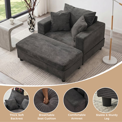 Dark Gray Corduroy Chaise Lounge Chair with Ottoman for Living Room