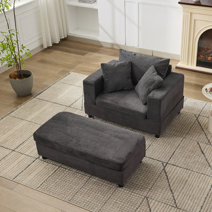 Dark Gray Corduroy Chaise Lounge Chair with Ottoman for Living Room