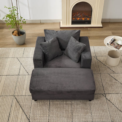 Dark Gray Corduroy Chaise Lounge Chair with Ottoman for Living Room