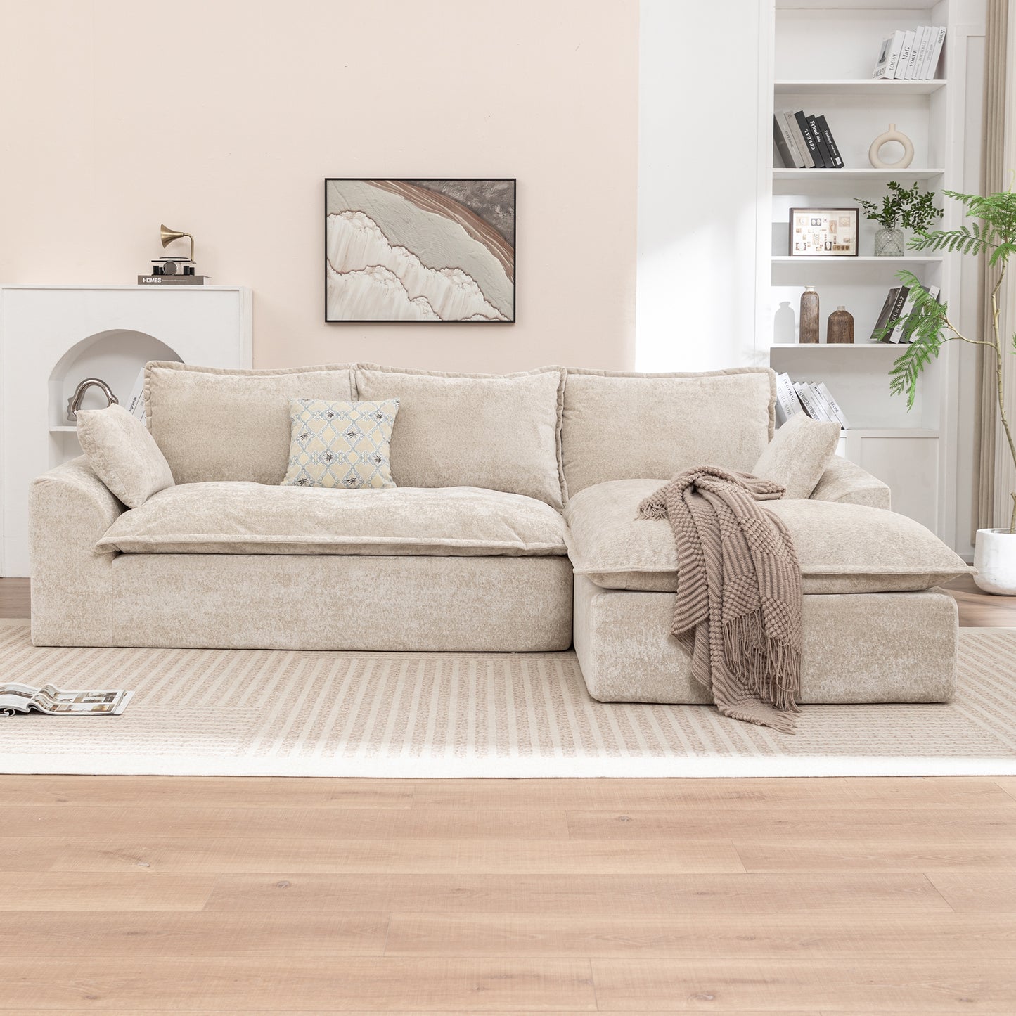 103 " L Shaped Modular Couch, Cloud Boneless Couch with Deep Seats & High Back , Upholstered Fabric Sofa, No Assembly Required(Beige)