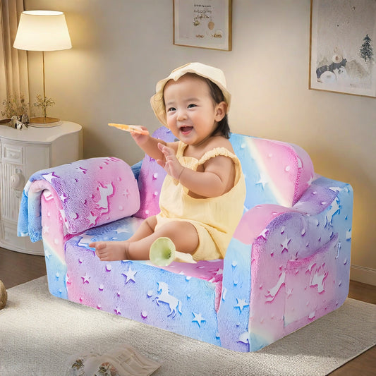 Compression Modular Kids Sofa, Perfect Sleeper Extra Convertible Sofa to Lounger, Comfy 2-in-1 Flip Open Couch Sleeper for Kids Pink Small Sofa