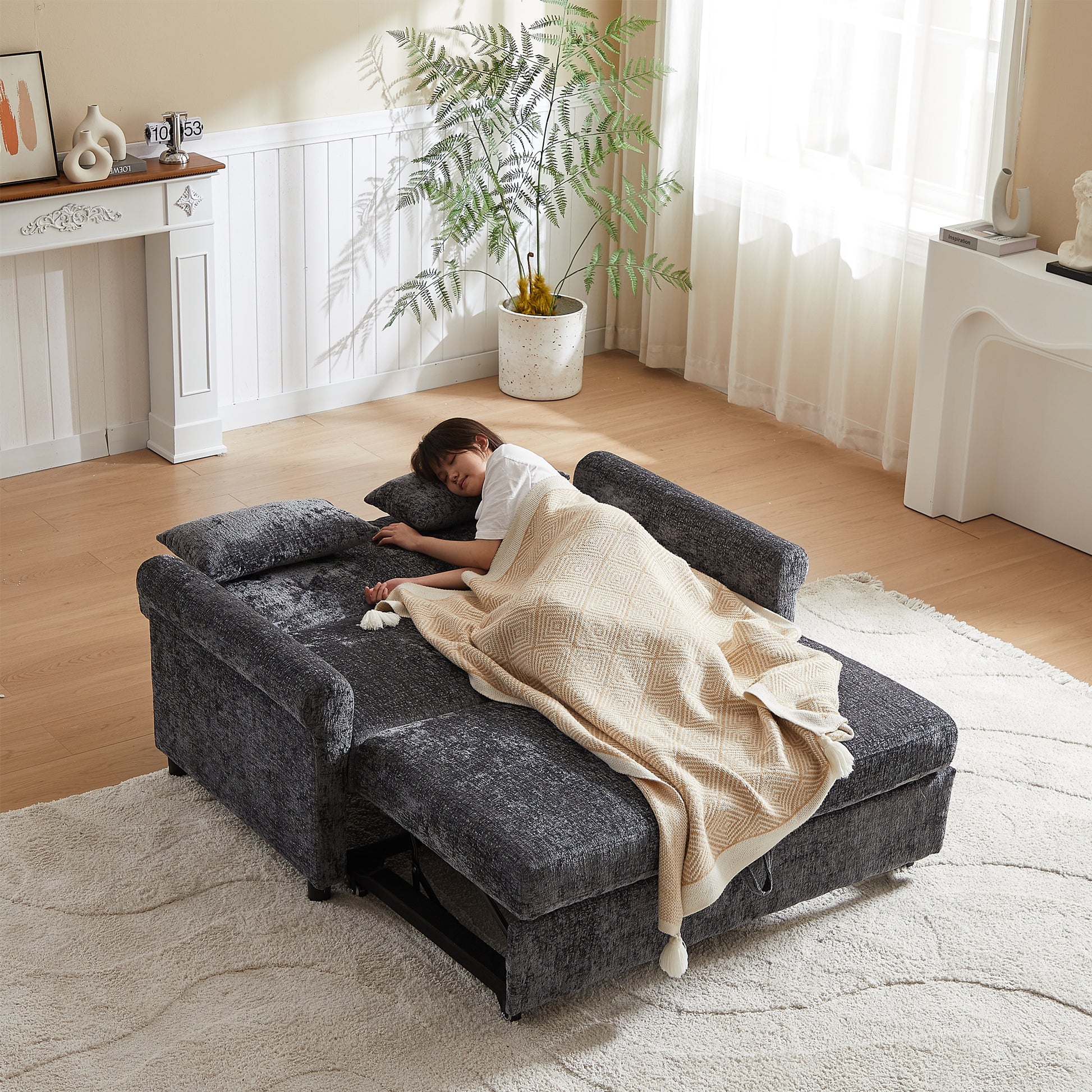 Dark Gray Linen Sofa Bed - 58.27" Modern Sofa with Storage