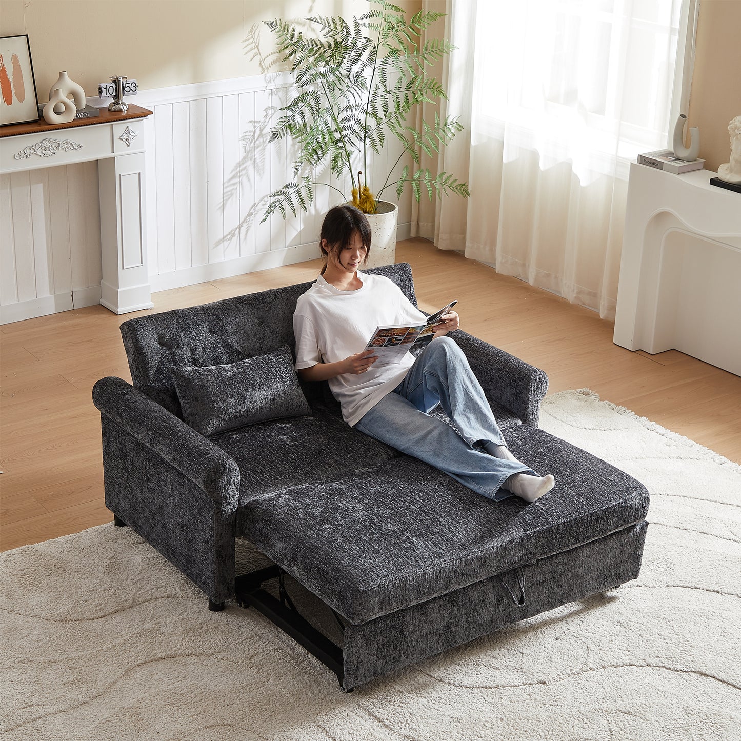 Dark Gray Linen Sofa Bed - 58.27" Modern Sofa with Storage