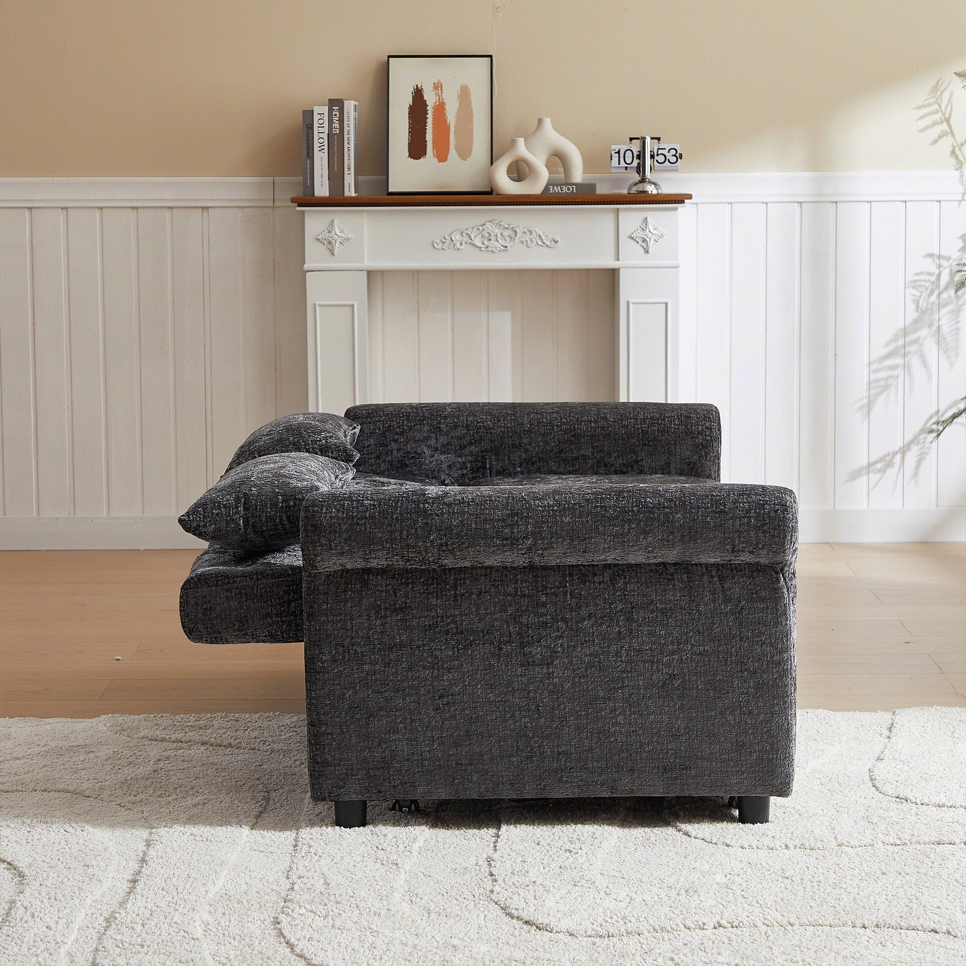 Dark Gray Linen Sofa Bed - 58.27" Modern Sofa with Storage
