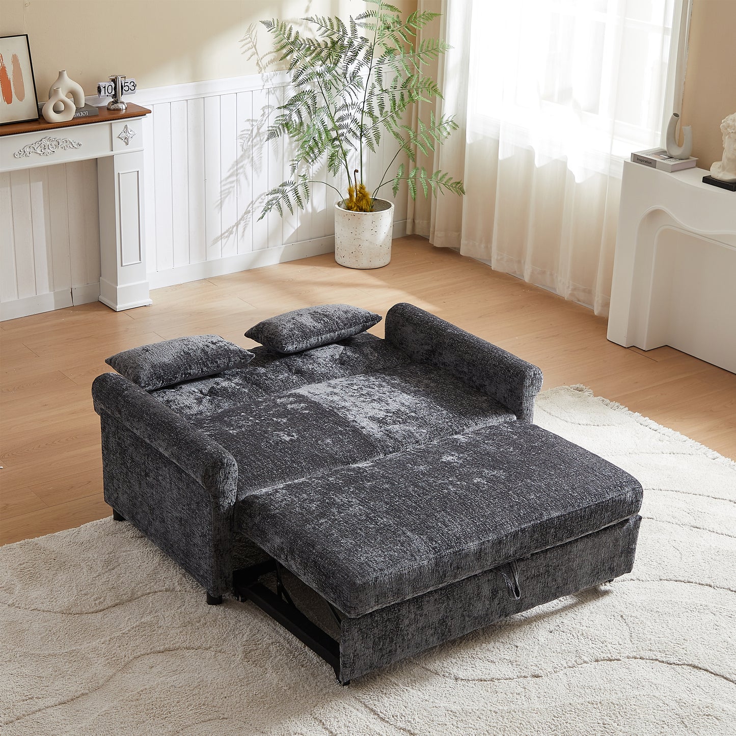 Dark Gray Linen Sofa Bed - 58.27" Modern Sofa with Storage