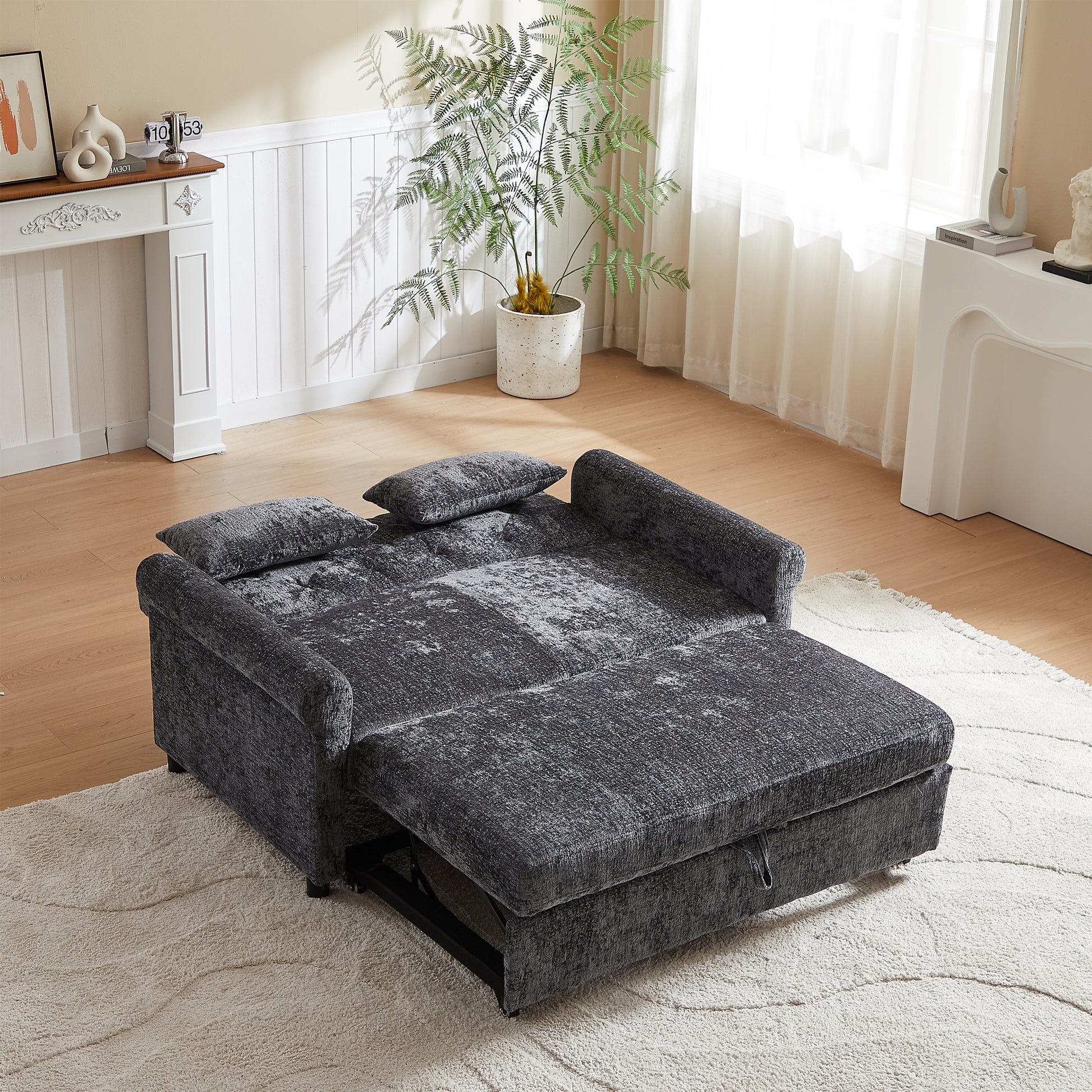 Dark Gray Linen Sofa Bed - 58.27" Modern Sofa with Storage