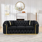 90.6 Inches Velvet Button Tufted Sofa Couch with 2 Pillows, 3 Seater Luxury Chesterfield Sofa Set with Gold Stainless Steel Accents for Living Room, 280g Italian Velvet Black