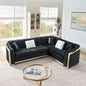 106 Inches L-Shaped Chesterfield Sectional Sofa Set with Gold Stainless Steel Accents, Velvet Button Tufted Sofa with 5 Pillows Luxury Couch for Living Room, Black