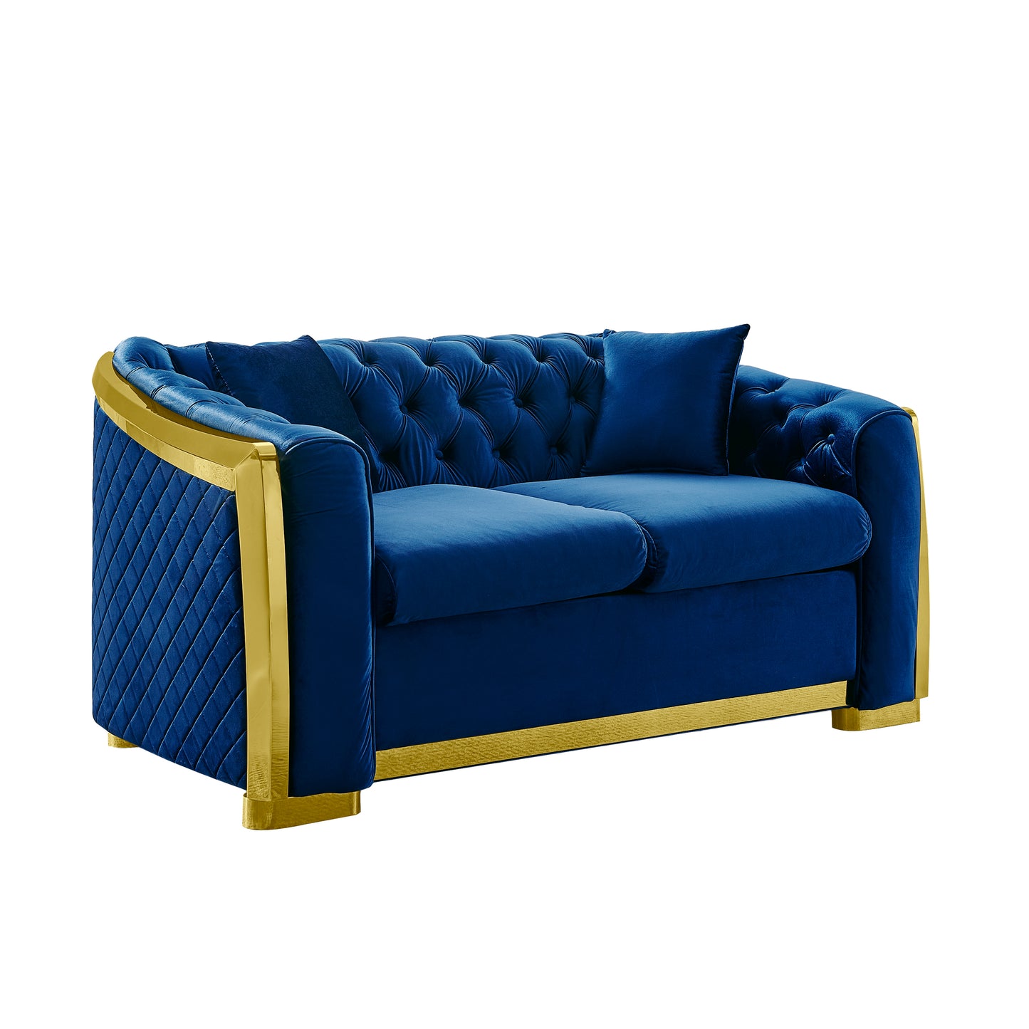 Luxury Navy Velvet Loveseat Couch - Mid-Century Chesterfield Sofa