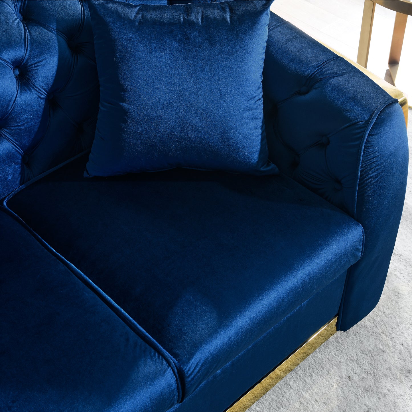 Luxury Navy Velvet Loveseat Couch - Mid-Century Chesterfield Sofa