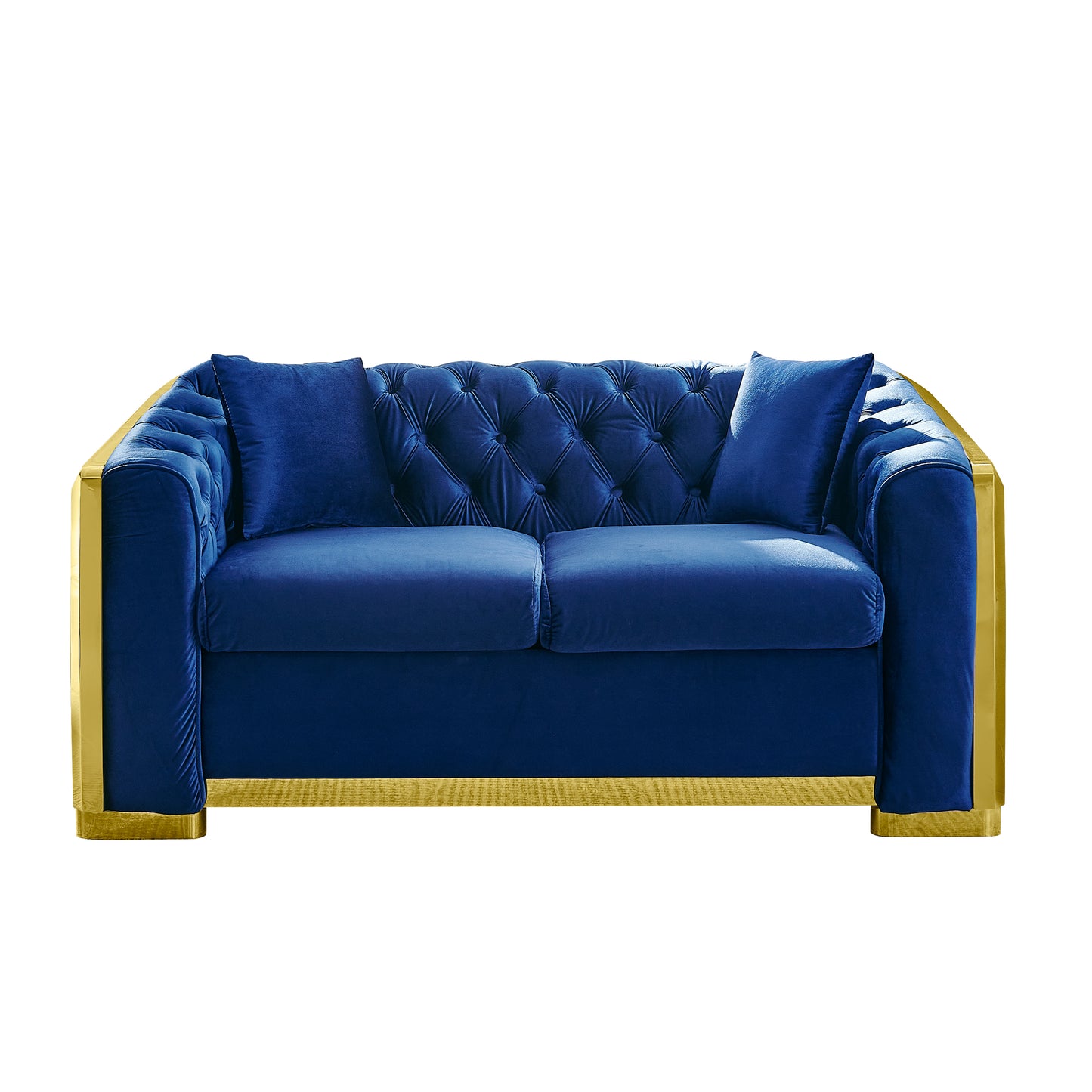 Luxury Navy Velvet Loveseat Couch - Mid-Century Chesterfield Sofa