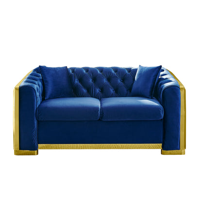 Luxury Navy Velvet Loveseat Couch - Mid-Century Chesterfield Sofa